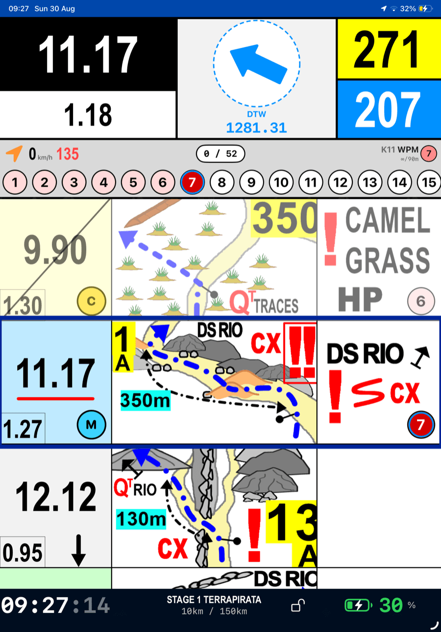 Roadbook view, portrait, several rows visible